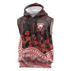 Sydney Swans ANZAC Day Sleeveless Hoodie Indigenous Dot Art with Poppy Flower Tribute