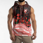Sydney Swans ANZAC Day Sleeveless Hoodie Indigenous Dot Art with Poppy Flower Tribute