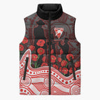 Sydney Swans ANZAC Day Sleeveless Puffer Jacket Indigenous Dot Art with Poppy Flower Tribute