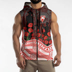 Sydney Swans ANZAC Day Sleeveless Zip Hoodie Indigenous Dot Art with Poppy Flower Tribute