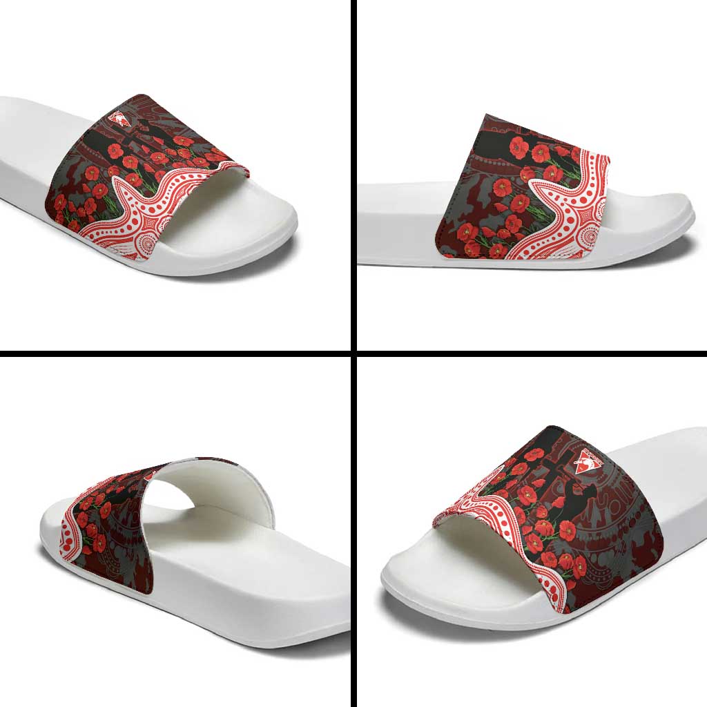Sydney Swans ANZAC Day Slide Sandals Indigenous Dot Art with Poppy Flower Tribute