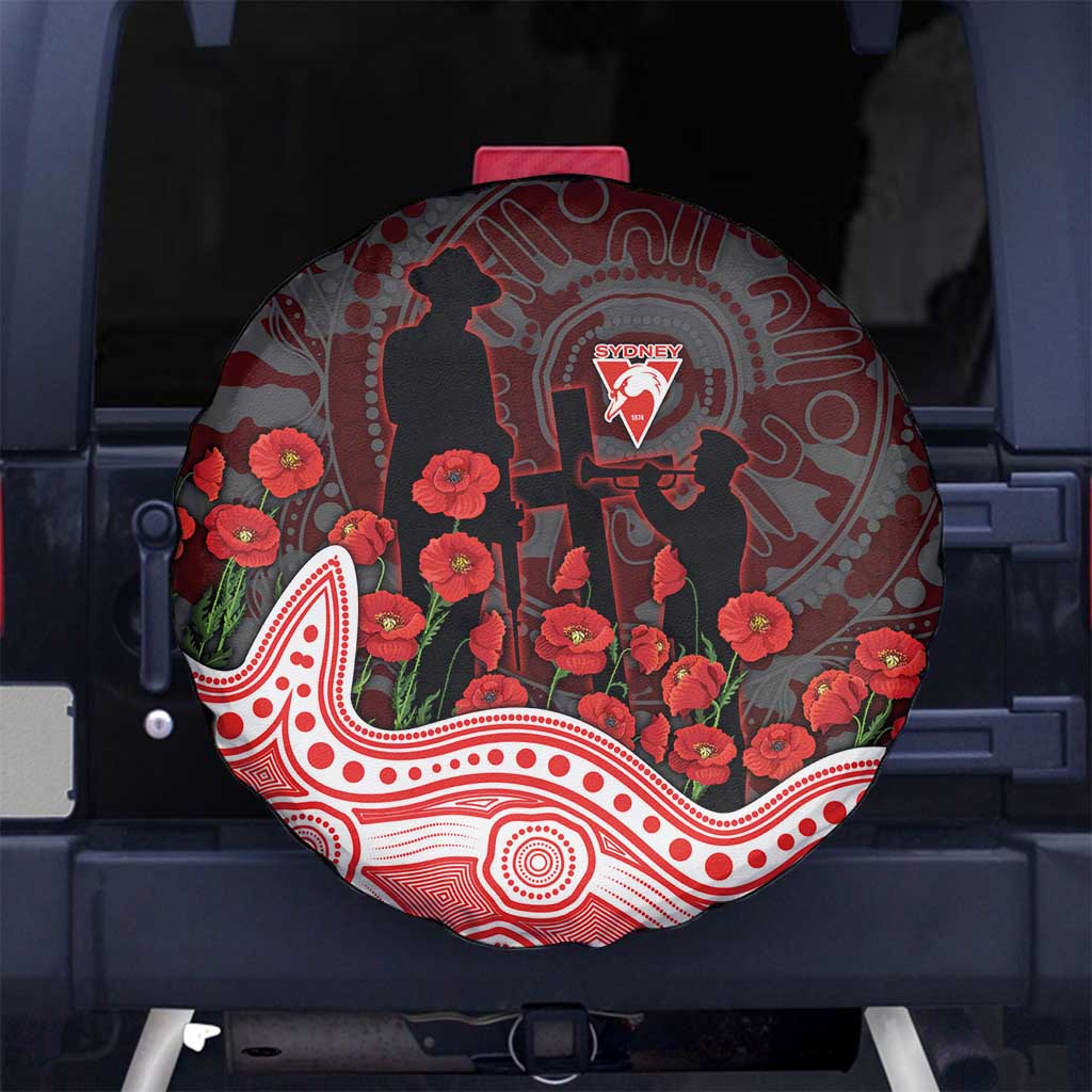 Sydney Swans ANZAC Day Spare Tire Cover Indigenous Dot Art with Poppy Flower Tribute