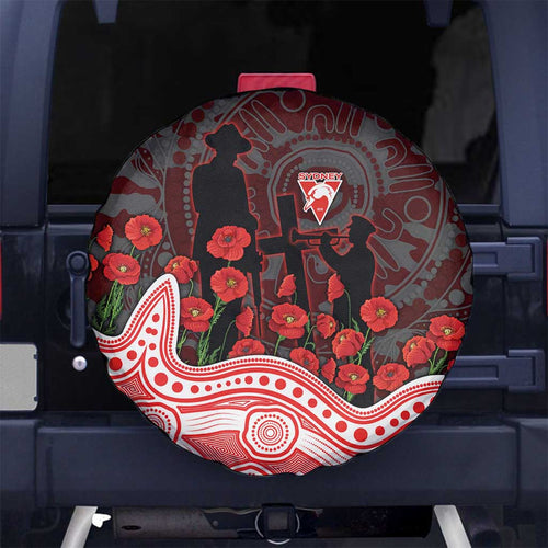 Sydney Swans ANZAC Day Spare Tire Cover Indigenous Dot Art with Poppy Flower Tribute