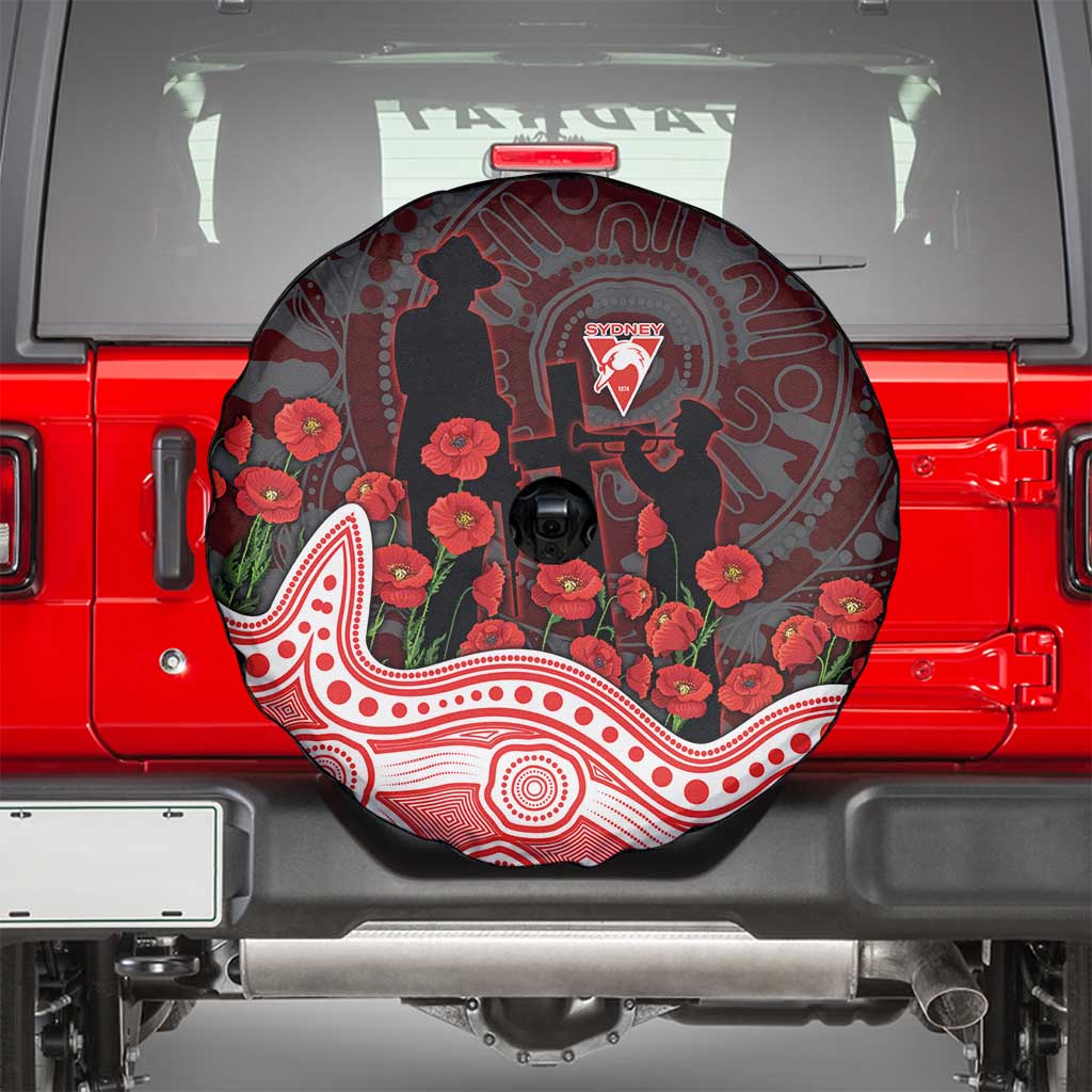 Sydney Swans ANZAC Day Spare Tire Cover Indigenous Dot Art with Poppy Flower Tribute