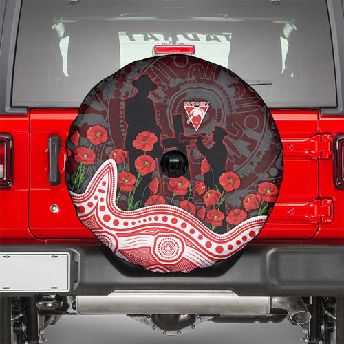 Sydney Swans ANZAC Day Spare Tire Cover Indigenous Dot Art with Poppy Flower Tribute