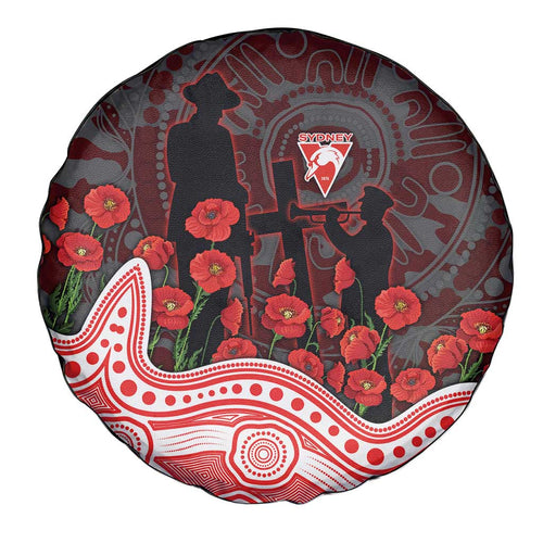 Sydney Swans ANZAC Day Spare Tire Cover Indigenous Dot Art with Poppy Flower Tribute