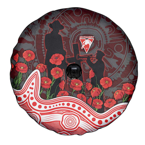 Sydney Swans ANZAC Day Spare Tire Cover Indigenous Dot Art with Poppy Flower Tribute