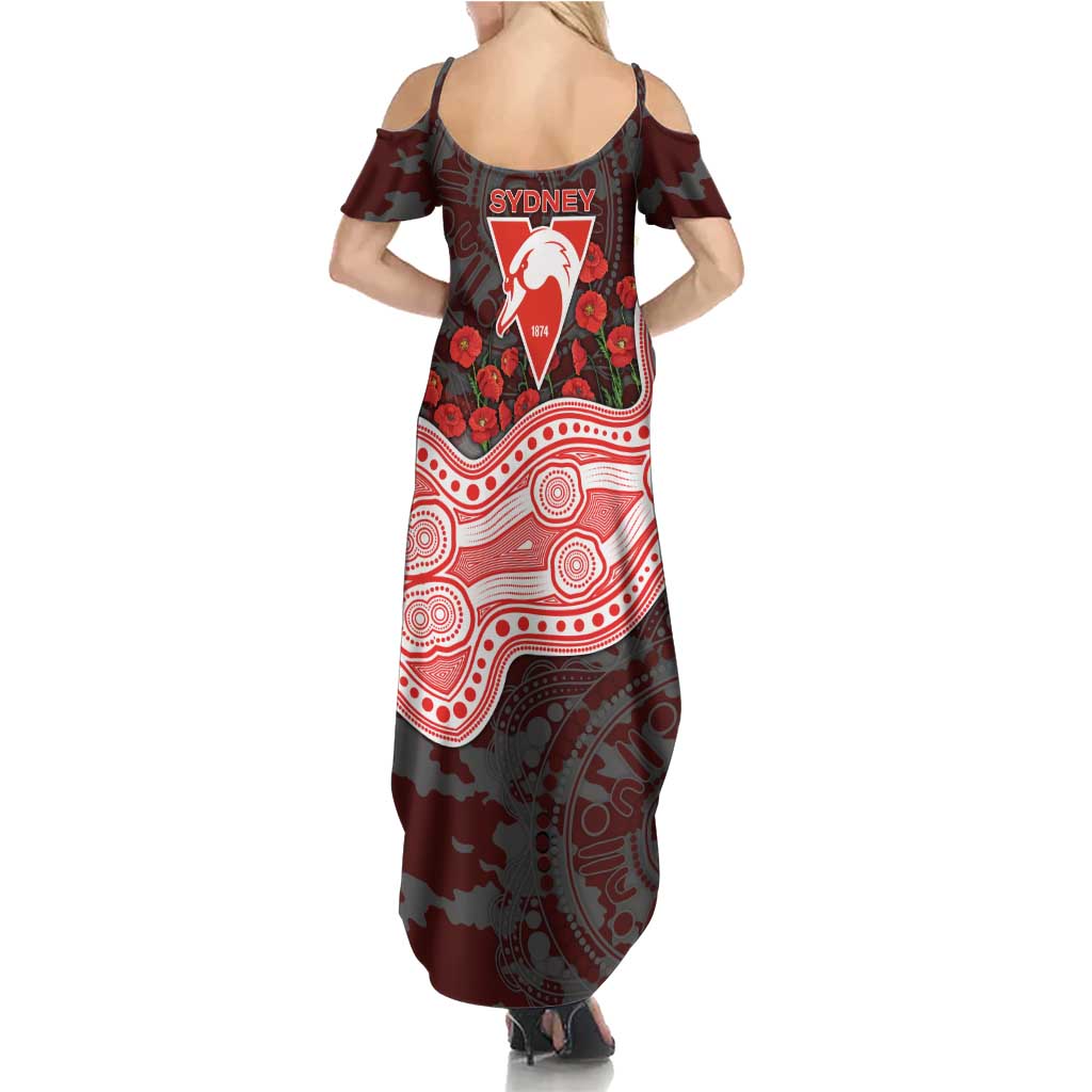 Sydney Swans ANZAC Day Summer Maxi Dress Indigenous Dot Art with Poppy Flower Tribute