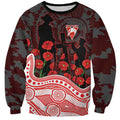 Sydney Swans ANZAC Day Sweatshirt Indigenous Dot Art with Poppy Flower Tribute