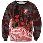 Sydney Swans ANZAC Day Sweatshirt Indigenous Dot Art with Poppy Flower Tribute