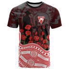 Sydney Swans ANZAC Day T Shirt Indigenous Dot Art with Poppy Flower Tribute