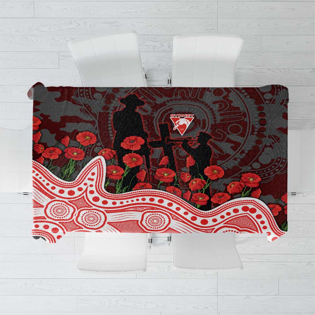 Sydney Swans ANZAC Day Tablecloth Indigenous Dot Art with Poppy Flower Tribute