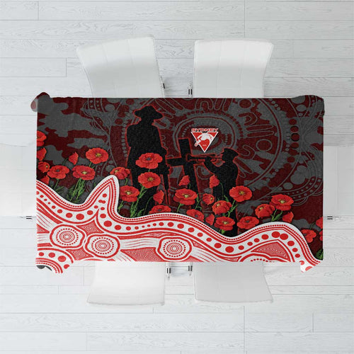 Sydney Swans ANZAC Day Tablecloth Indigenous Dot Art with Poppy Flower Tribute