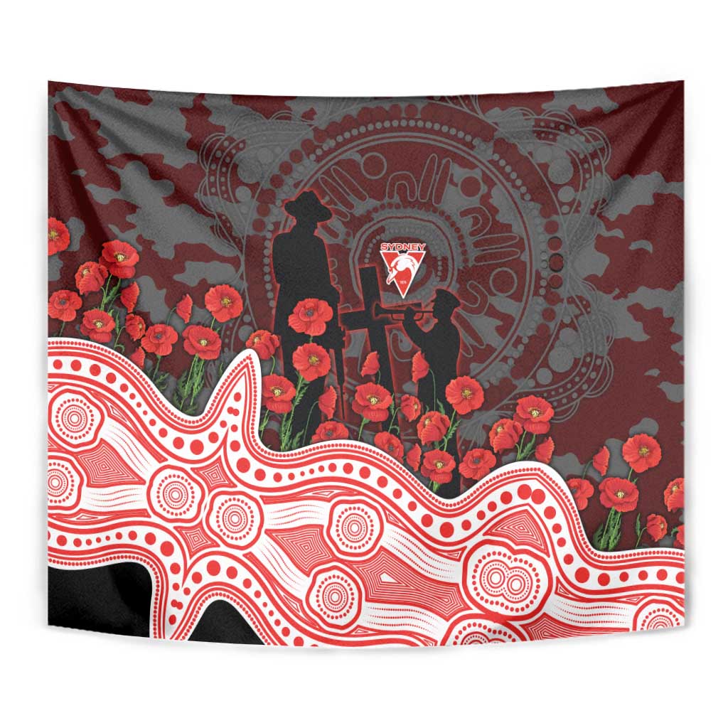 Sydney Swans ANZAC Day Tapestry Indigenous Dot Art with Poppy Flower Tribute
