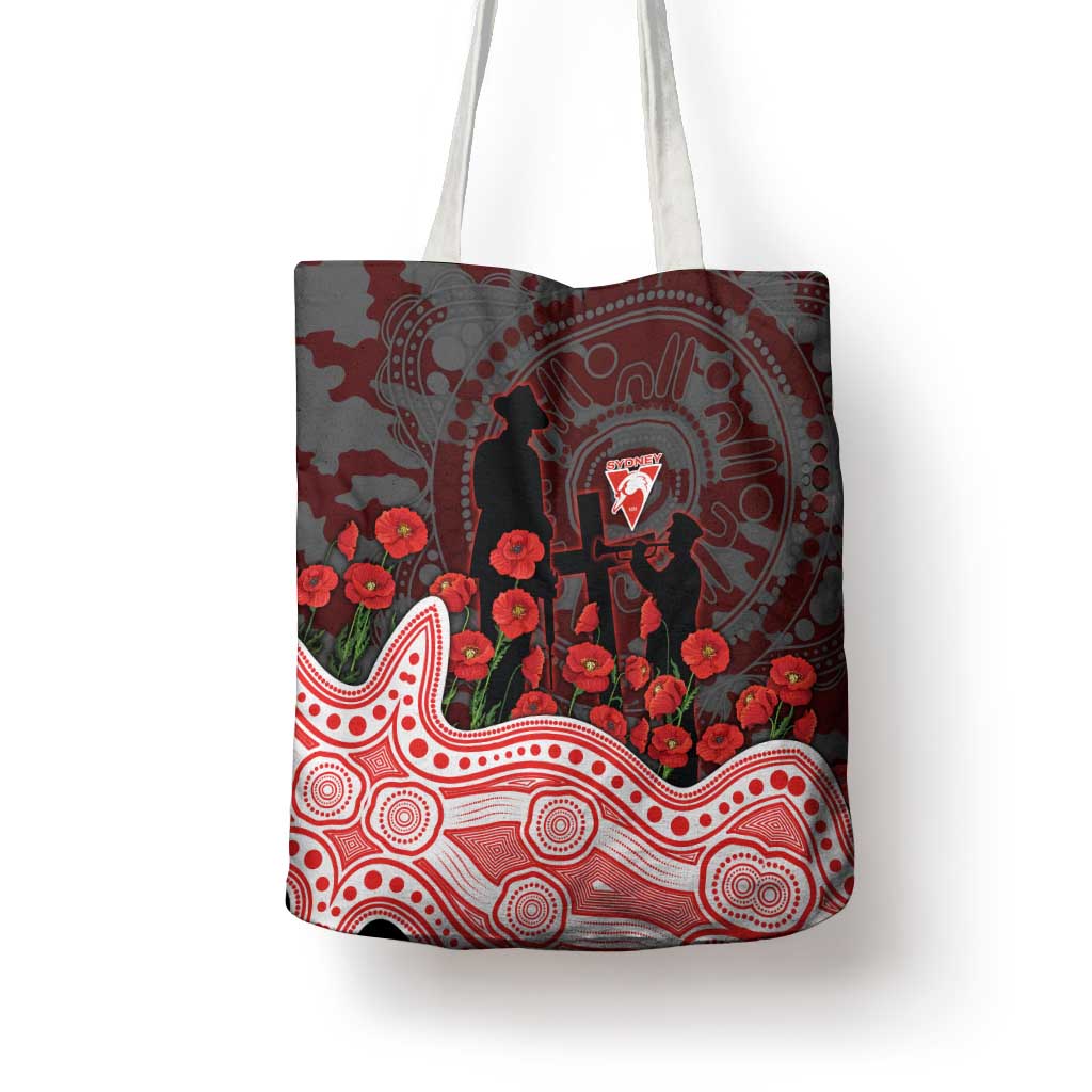 Sydney Swans ANZAC Day Tote Bag Indigenous Dot Art with Poppy Flower Tribute