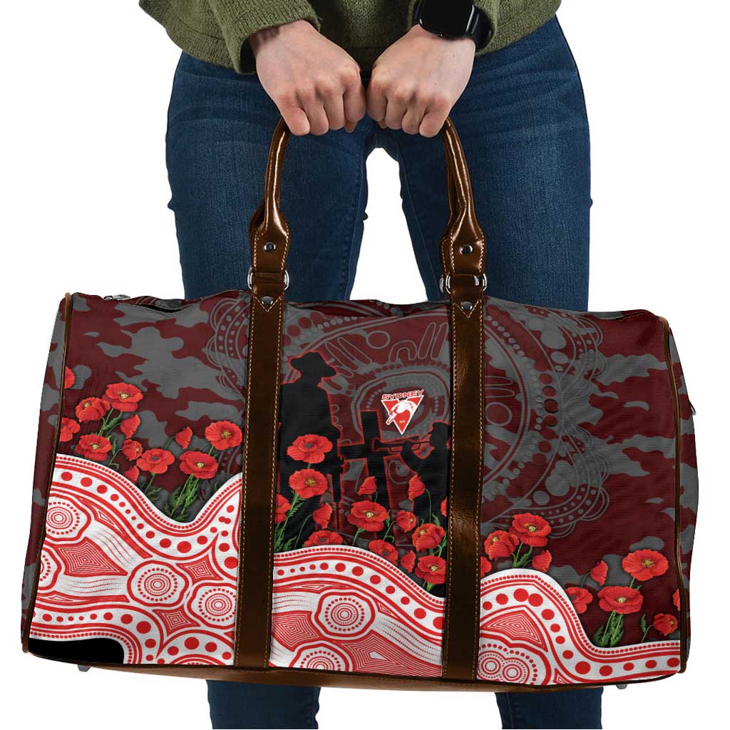 Sydney Swans ANZAC Day Travel Bag Indigenous Dot Art with Poppy Flower Tribute