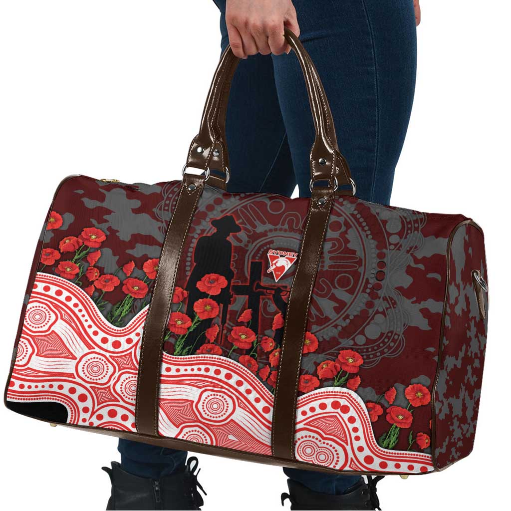 Sydney Swans ANZAC Day Travel Bag Indigenous Dot Art with Poppy Flower Tribute