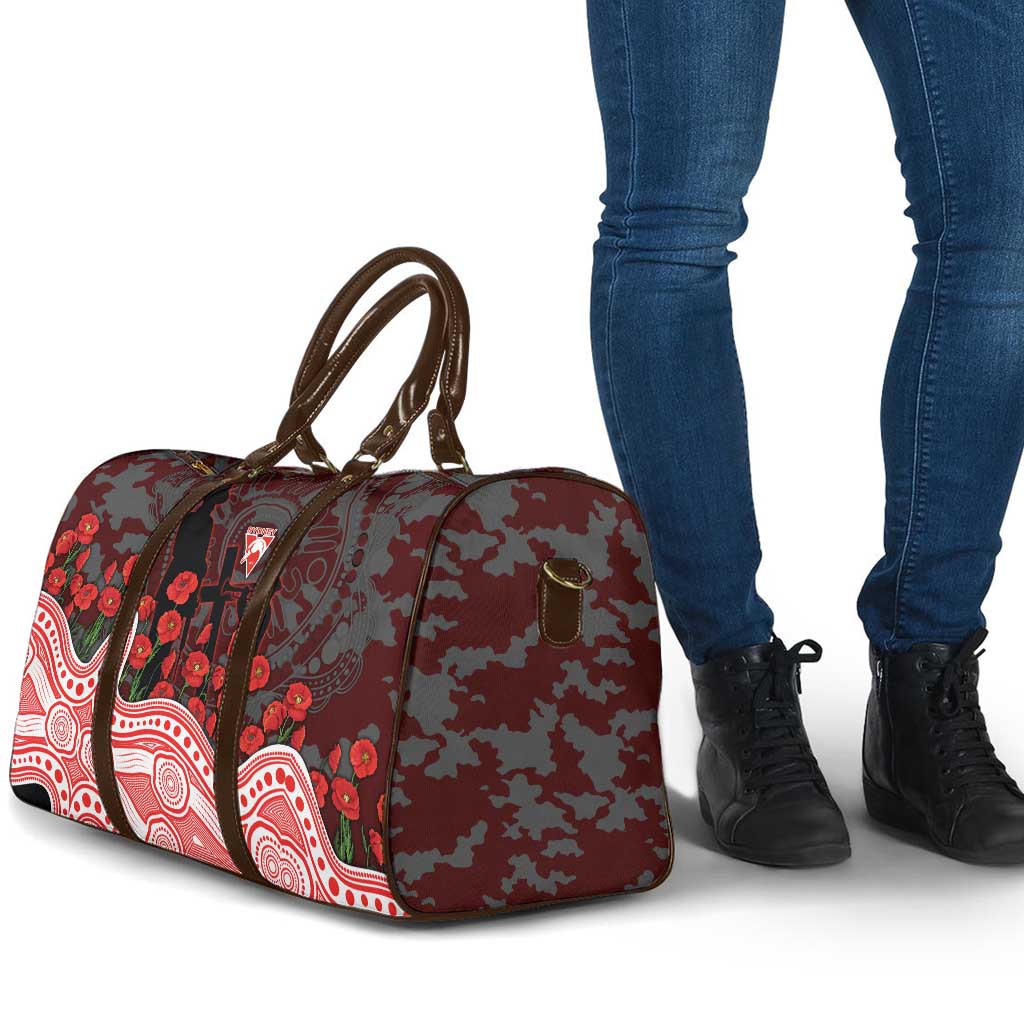 Sydney Swans ANZAC Day Travel Bag Indigenous Dot Art with Poppy Flower Tribute