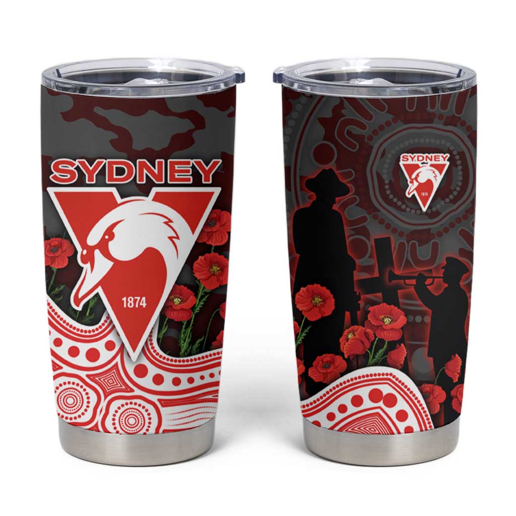 Sydney Swans ANZAC Day Tumbler Cup Indigenous Dot Art with Poppy Flower Tribute