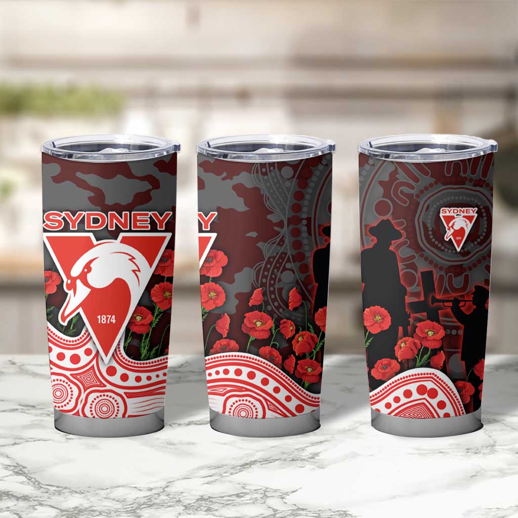 Sydney Swans ANZAC Day Tumbler Cup Indigenous Dot Art with Poppy Flower Tribute
