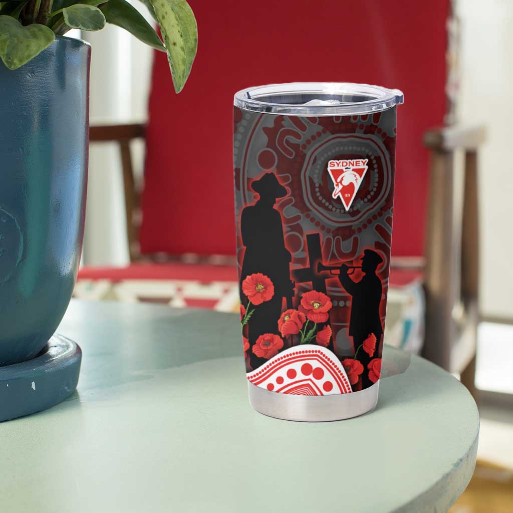 Sydney Swans ANZAC Day Tumbler Cup Indigenous Dot Art with Poppy Flower Tribute
