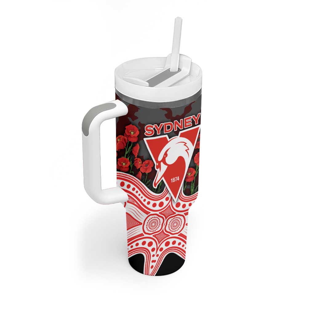 Sydney Swans ANZAC Day Tumbler With Handle Indigenous Dot Art with Poppy Flower Tribute