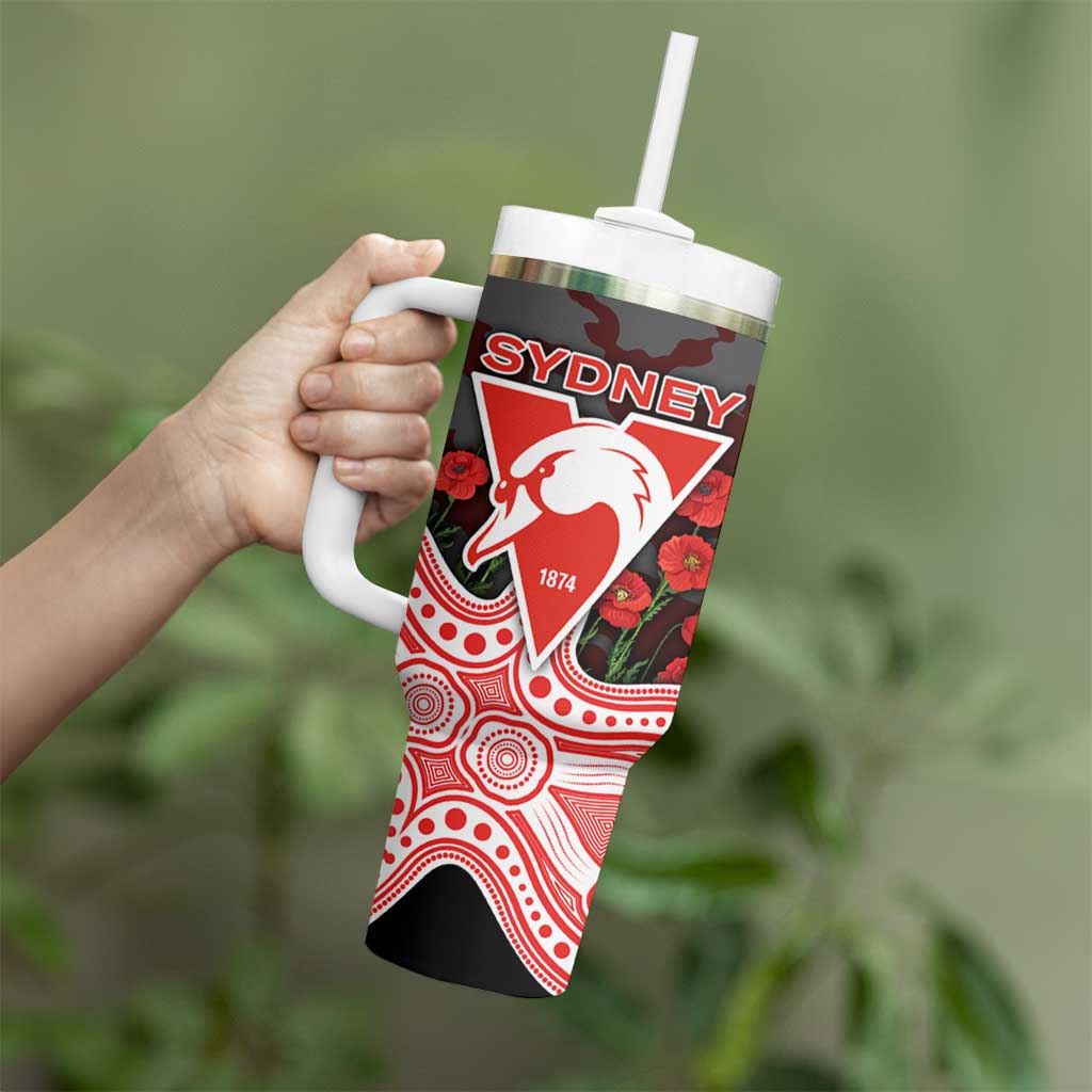 Sydney Swans ANZAC Day Tumbler With Handle Indigenous Dot Art with Poppy Flower Tribute