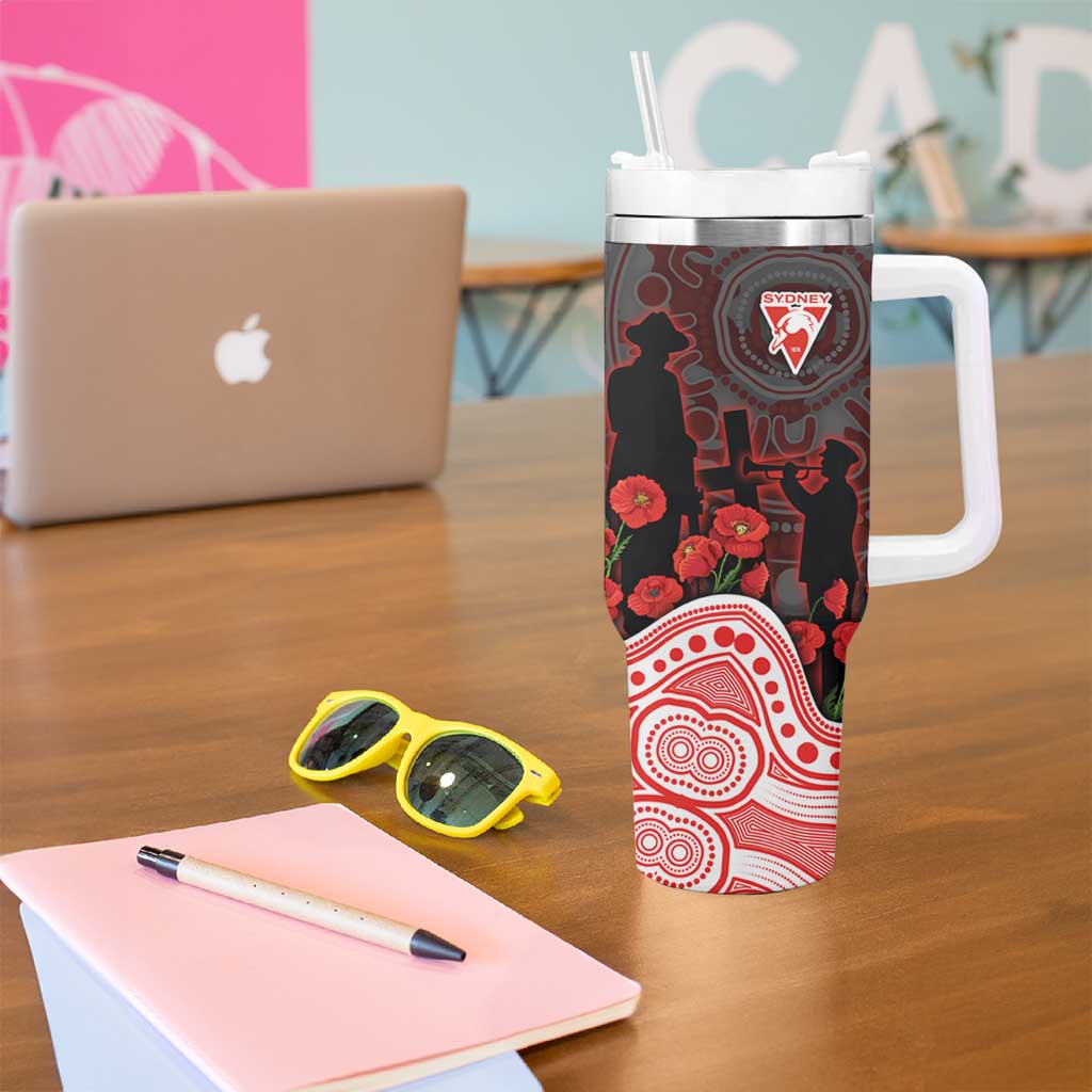 Sydney Swans ANZAC Day Tumbler With Handle Indigenous Dot Art with Poppy Flower Tribute