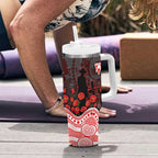 Sydney Swans ANZAC Day Tumbler With Handle Indigenous Dot Art with Poppy Flower Tribute
