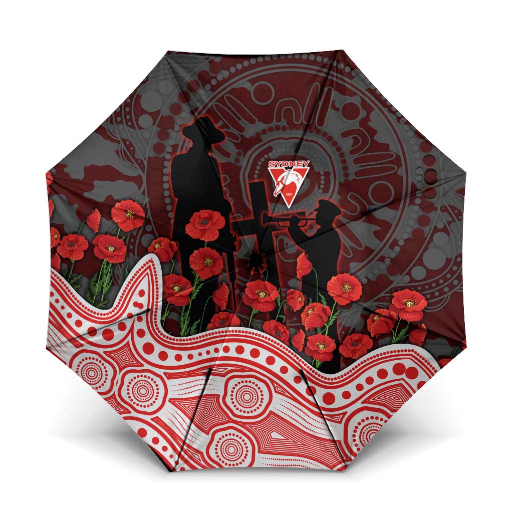 Sydney Swans ANZAC Day Umbrella Indigenous Dot Art with Poppy Flower Tribute
