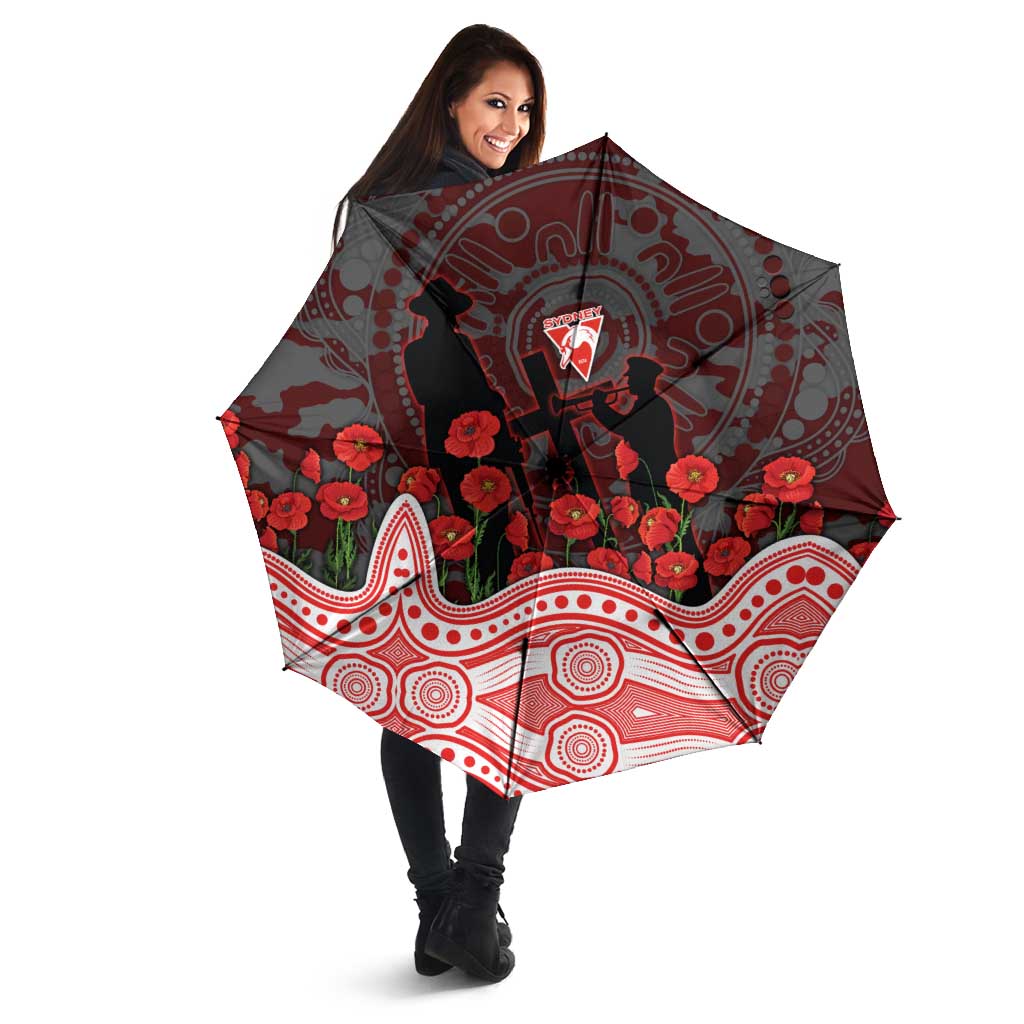 Sydney Swans ANZAC Day Umbrella Indigenous Dot Art with Poppy Flower Tribute
