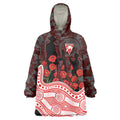 Sydney Swans ANZAC Day Wearable Blanket Hoodie Indigenous Dot Art with Poppy Flower Tribute