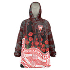 Sydney Swans ANZAC Day Wearable Blanket Hoodie Indigenous Dot Art with Poppy Flower Tribute