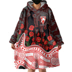 Sydney Swans ANZAC Day Wearable Blanket Hoodie Indigenous Dot Art with Poppy Flower Tribute
