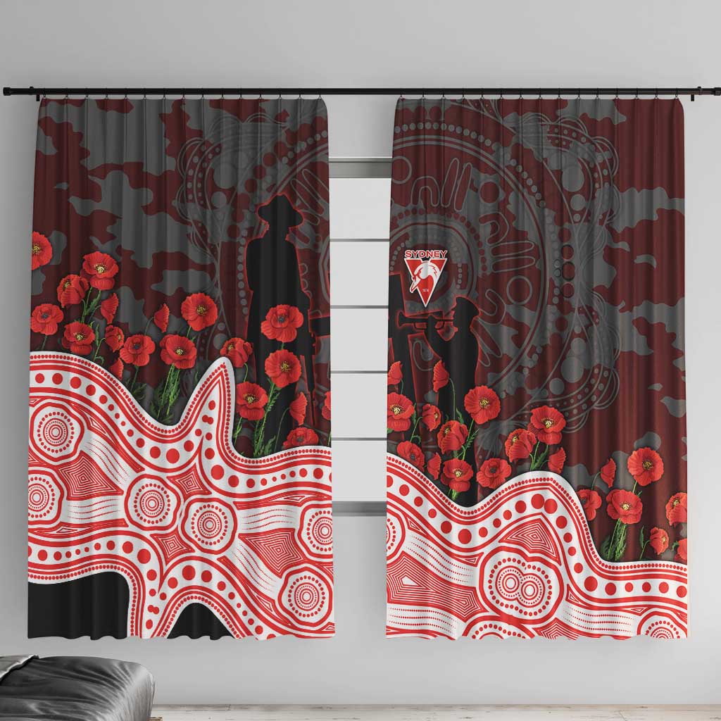 Sydney Swans ANZAC Day Window Curtain Indigenous Dot Art with Poppy Flower Tribute