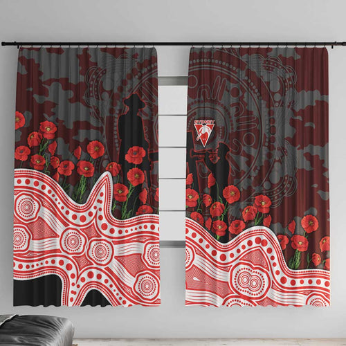Sydney Swans ANZAC Day Window Curtain Indigenous Dot Art with Poppy Flower Tribute