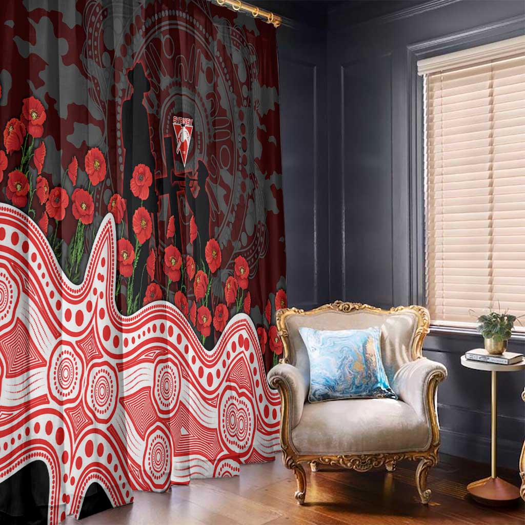 Sydney Swans ANZAC Day Window Curtain Indigenous Dot Art with Poppy Flower Tribute