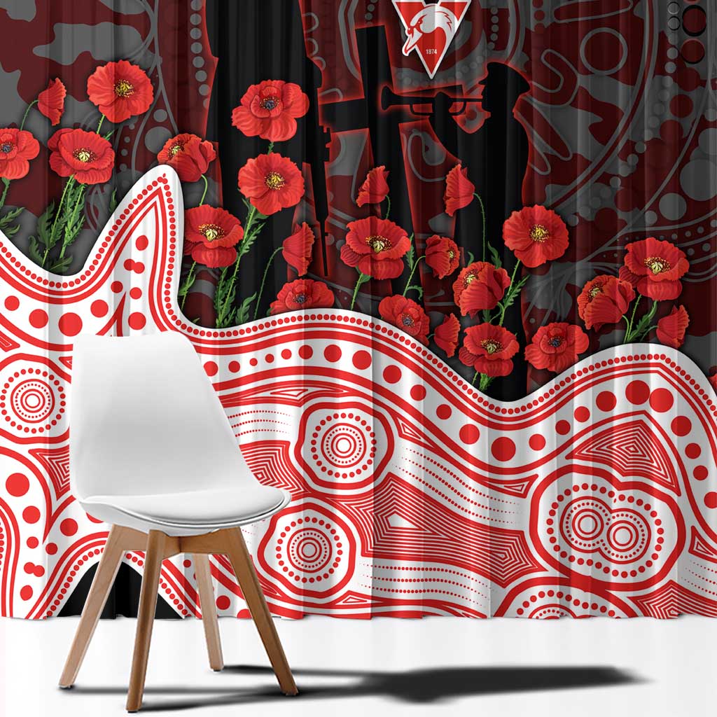 Sydney Swans ANZAC Day Window Curtain Indigenous Dot Art with Poppy Flower Tribute