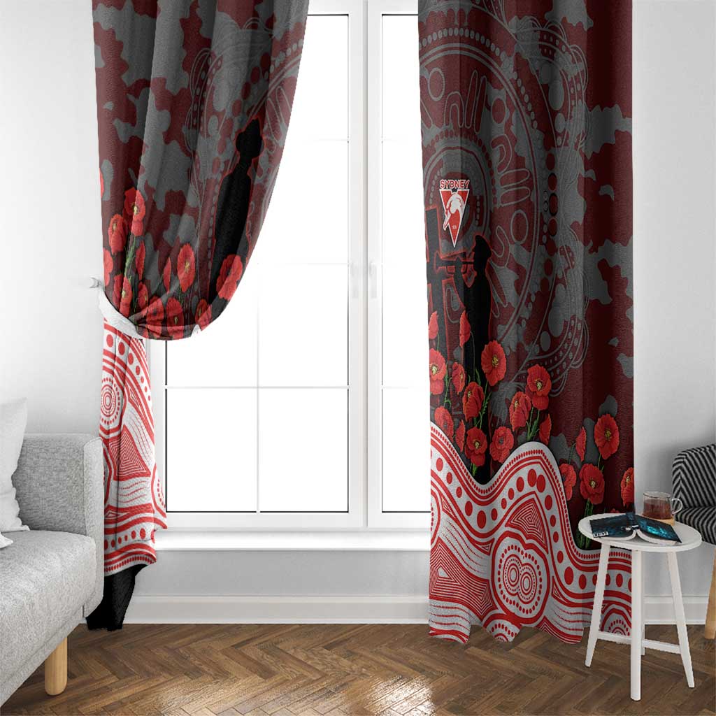 Sydney Swans ANZAC Day Window Curtain Indigenous Dot Art with Poppy Flower Tribute