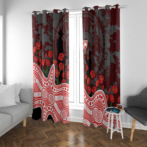 Sydney Swans ANZAC Day Window Curtain Indigenous Dot Art with Poppy Flower Tribute