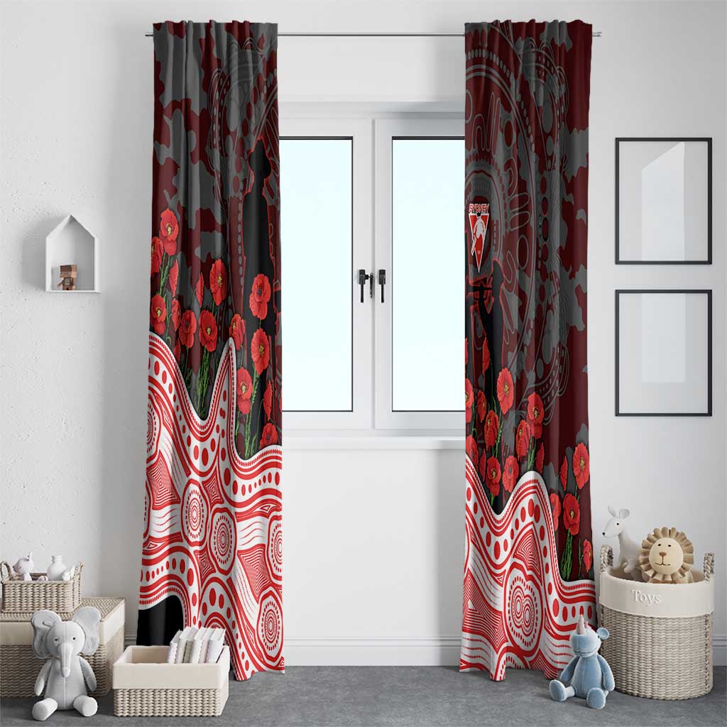 Sydney Swans ANZAC Day Window Curtain Indigenous Dot Art with Poppy Flower Tribute