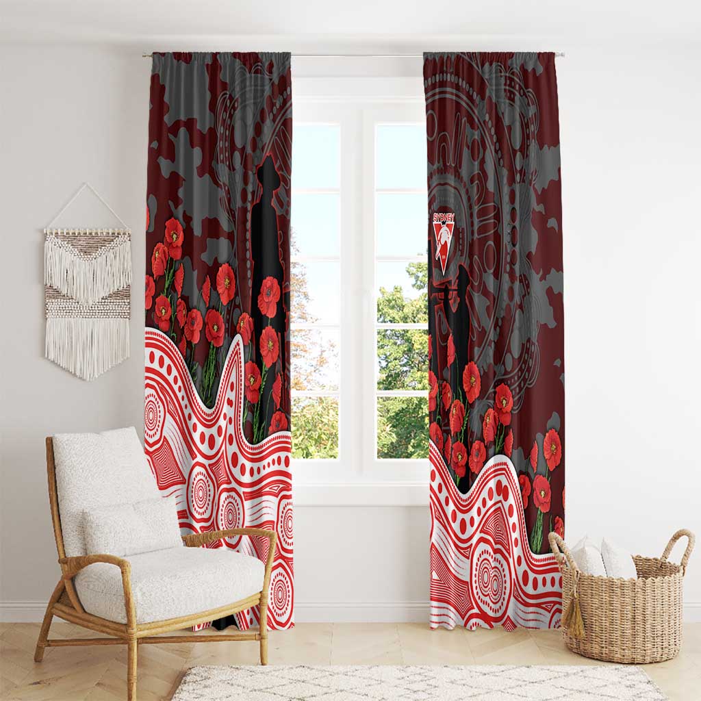 Sydney Swans ANZAC Day Window Curtain Indigenous Dot Art with Poppy Flower Tribute