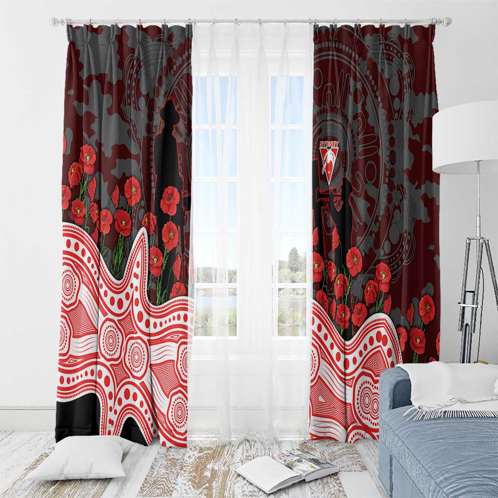 Sydney Swans ANZAC Day Window Curtain Indigenous Dot Art with Poppy Flower Tribute