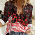 Sydney Swans ANZAC Day Women Casual Shirt Indigenous Dot Art with Poppy Flower Tribute