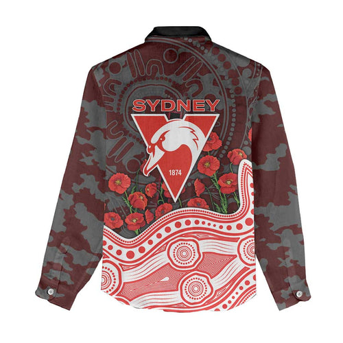 Sydney Swans ANZAC Day Women Casual Shirt Indigenous Dot Art with Poppy Flower Tribute