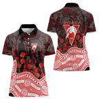 Sydney Swans ANZAC Day Women Polo Shirt Indigenous Dot Art with Poppy Flower Tribute