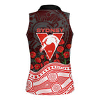 Sydney Swans ANZAC Day Women Sleeveless Polo Shirt Indigenous Dot Art with Poppy Flower Tribute