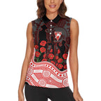 Sydney Swans ANZAC Day Women Sleeveless Polo Shirt Indigenous Dot Art with Poppy Flower Tribute