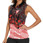 Sydney Swans ANZAC Day Women Sleeveless Polo Shirt Indigenous Dot Art with Poppy Flower Tribute
