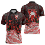 Sydney Swans ANZAC Day Zipper Polo Shirt Indigenous Dot Art with Poppy Flower Tribute